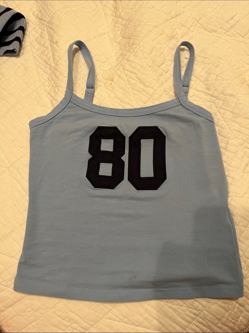 Edikted Light Blue Spaghetti Strap Tank with Black '80' Patch